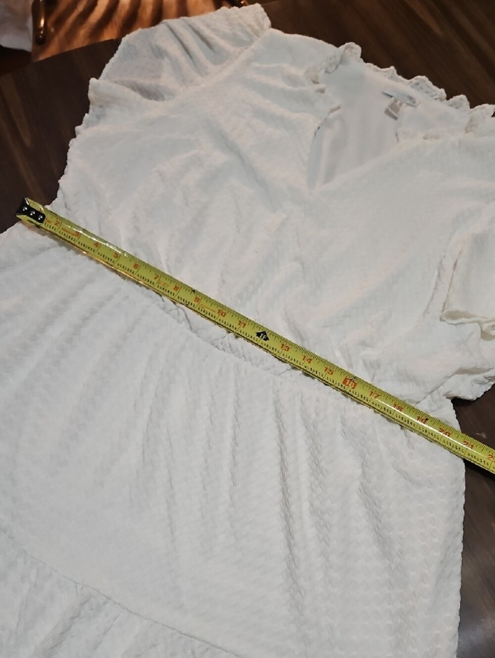 London Times White Textured V-Neck Ruffle Midi Dress - Picture 4 of 9